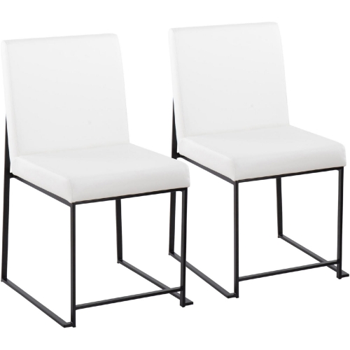 High Back Fuji Dining Chair in White Leatherette & Black Steel (Set of 2)